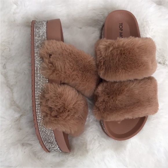 Top Moda faux mink fur size 6 slide sandal - Picture 6 of 13